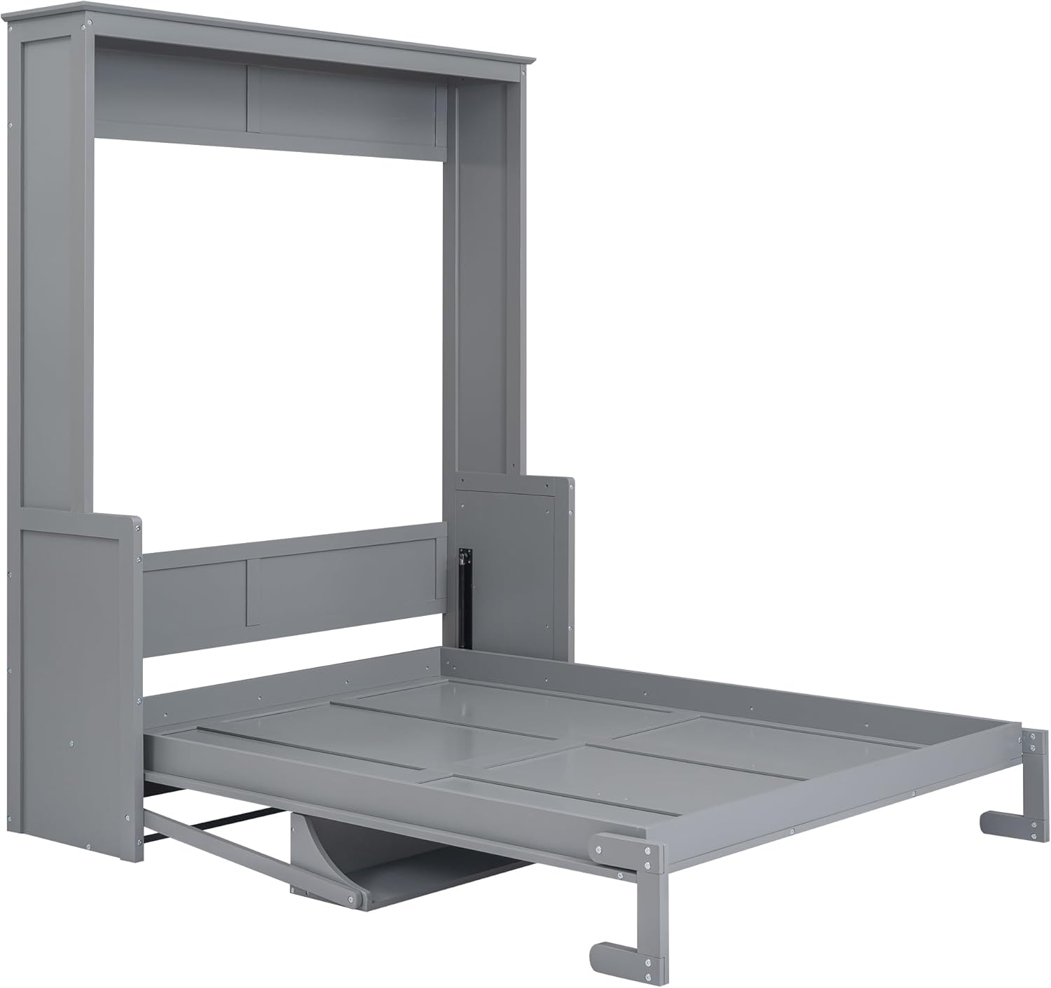 Murphy Wall Bed Queen, Wood Foldable Wall Bedframe with a Shelf for Guest Room Home Office, Space-Saving, Can Be Folded into a Cabinet, Gray