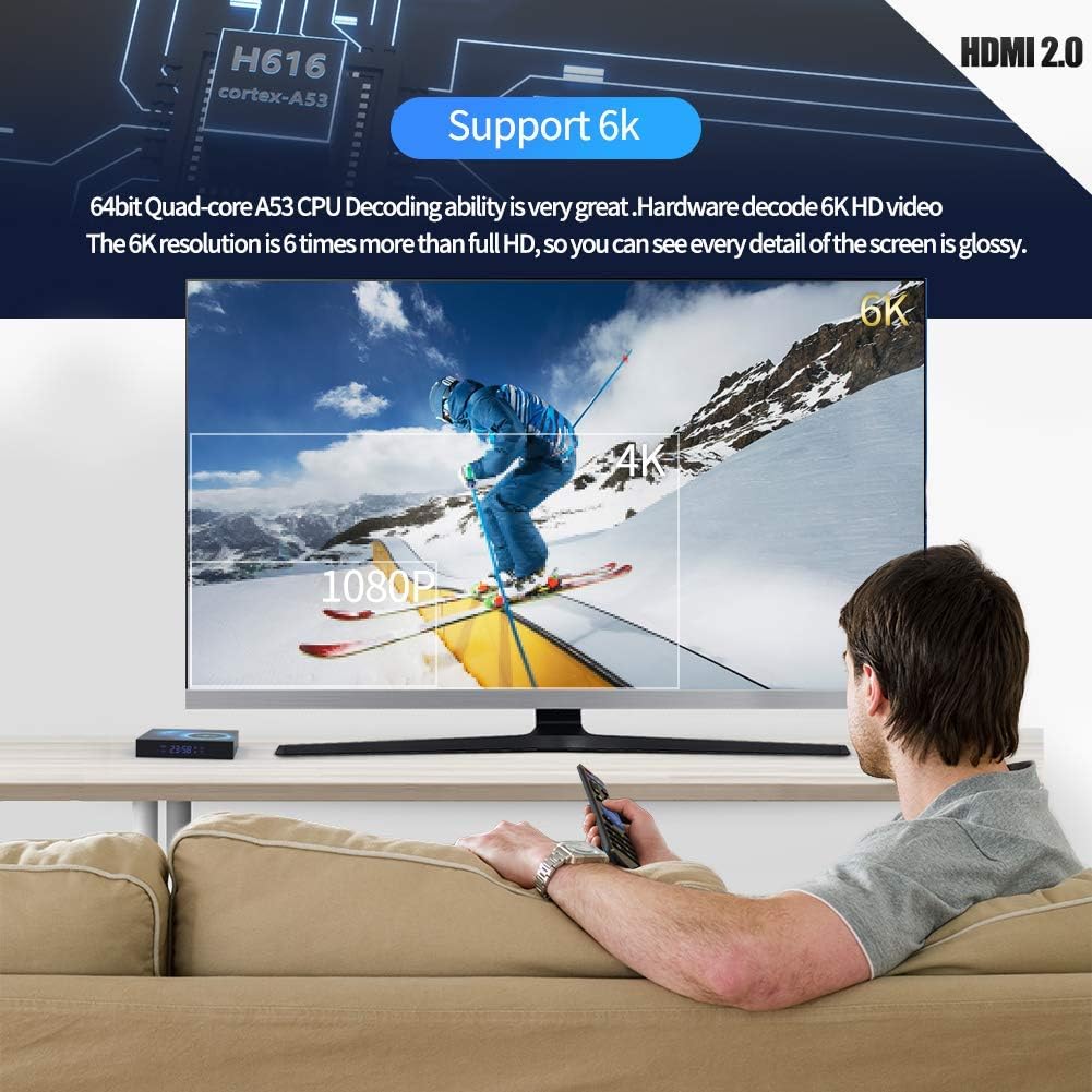 Android 10.0 TV Box, T95 Android Box 4GB RAM 64GB ROM H616 Quad-Core Support 2.4G/5G Dual WiFi HD 3D/6K/ H2.65. Pack of 2