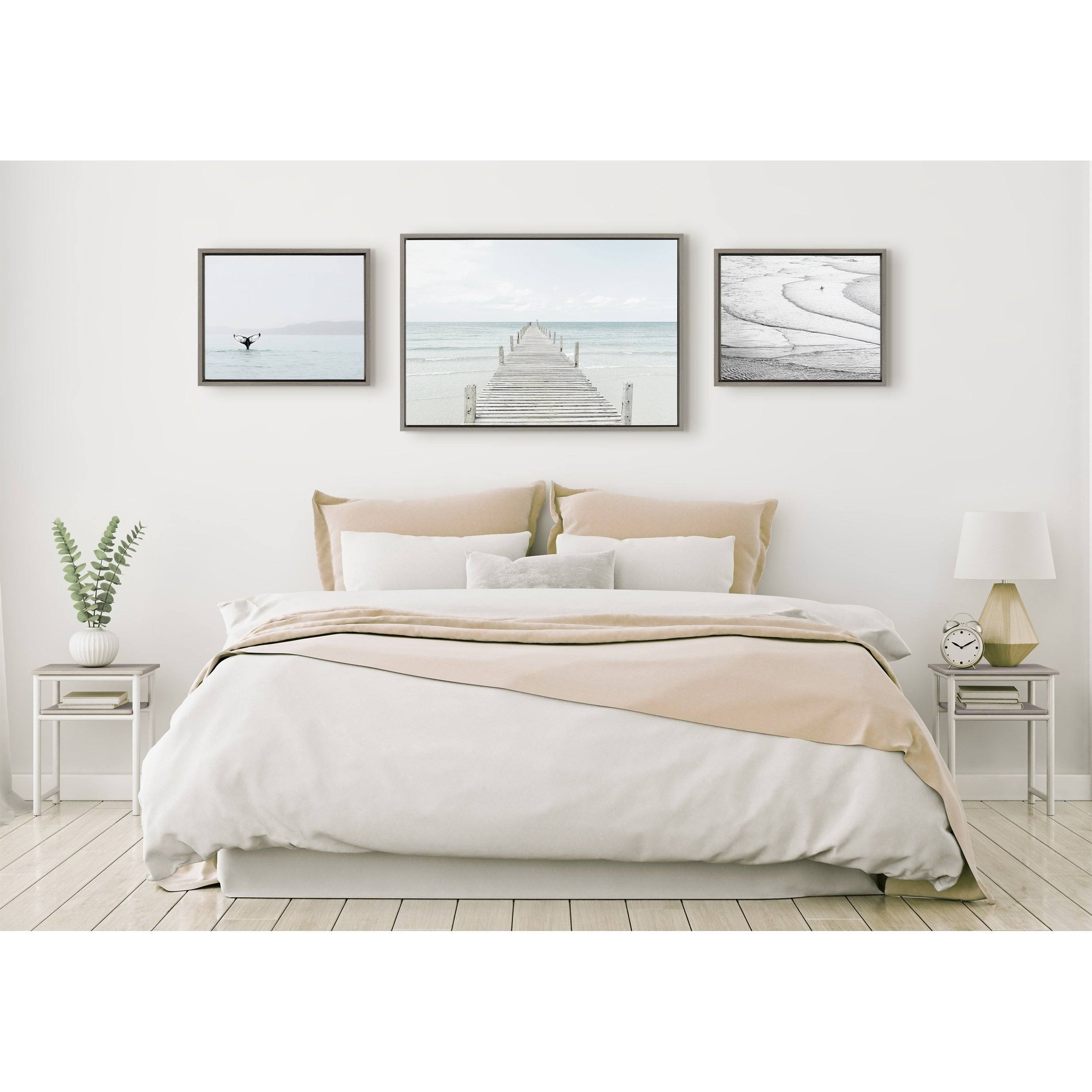 Kate and Laurel Sylvie Ocean Beach Framed Canvas Set - Gray (3 Piece)