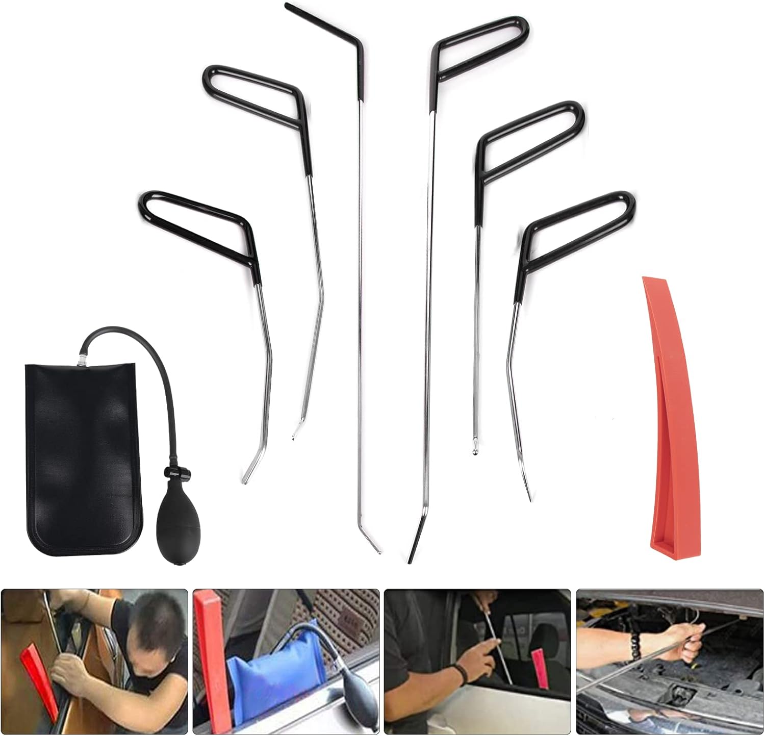 Auto Body Repair Tool Kit, 52pcs Car Dent Puller with Repair Rods, Air Wedge Bag, Window Wedge, T-bar Dent Puller for Car Dent Remover, Paintless Dent Repair Kit for Minor Dent and Deep Dent Removal