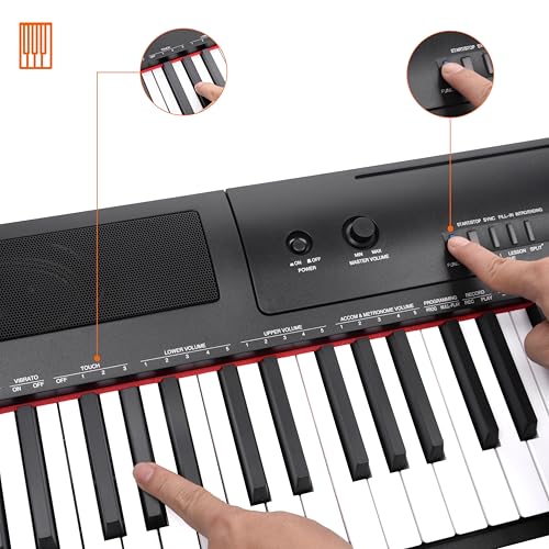 Amazon Basics Electric Keyboard 88-Keys, Semi-Weighted Digital Piano For Performance with Sustain Pedal, Power Supply, 2 Speakers, Lesson Mode, Black