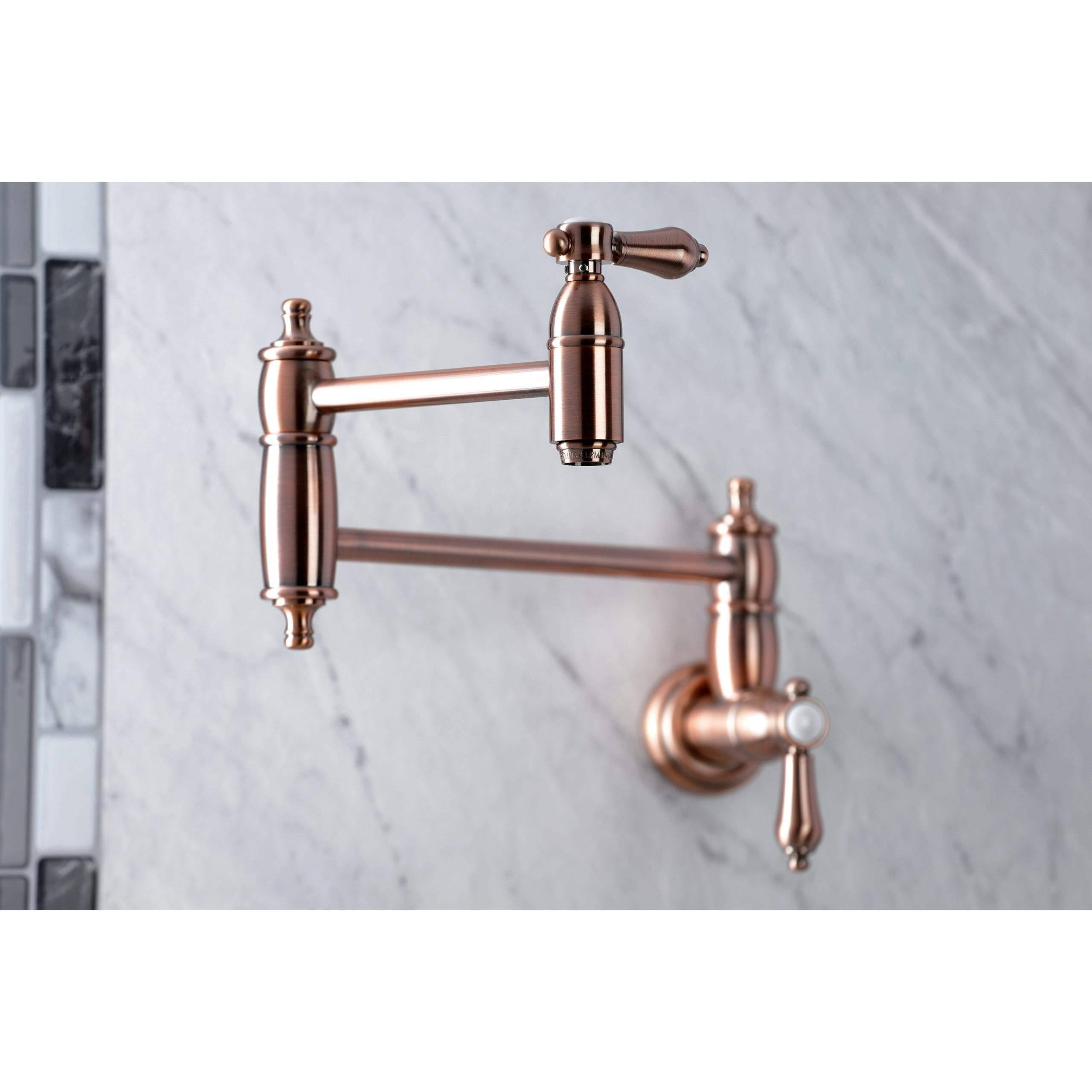 Kingston Brass KS310BALAC Heirloom Wall Mount Pot Filler Kitchen Faucet Antique Copper