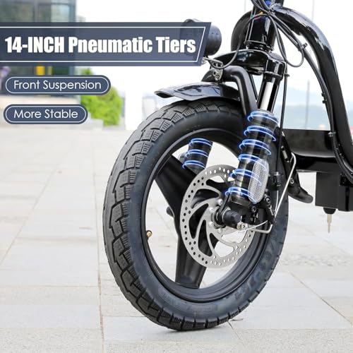 Caroma Peak 500W/800W/1200W Electric Scooter with Seat, Max 15/20/30Miles Range&20MPH, 14" Tires Foldable Adult Electric Scooter with Basket for Pets & Cargo, Dual Shock Absorbing Ebike for Commuting