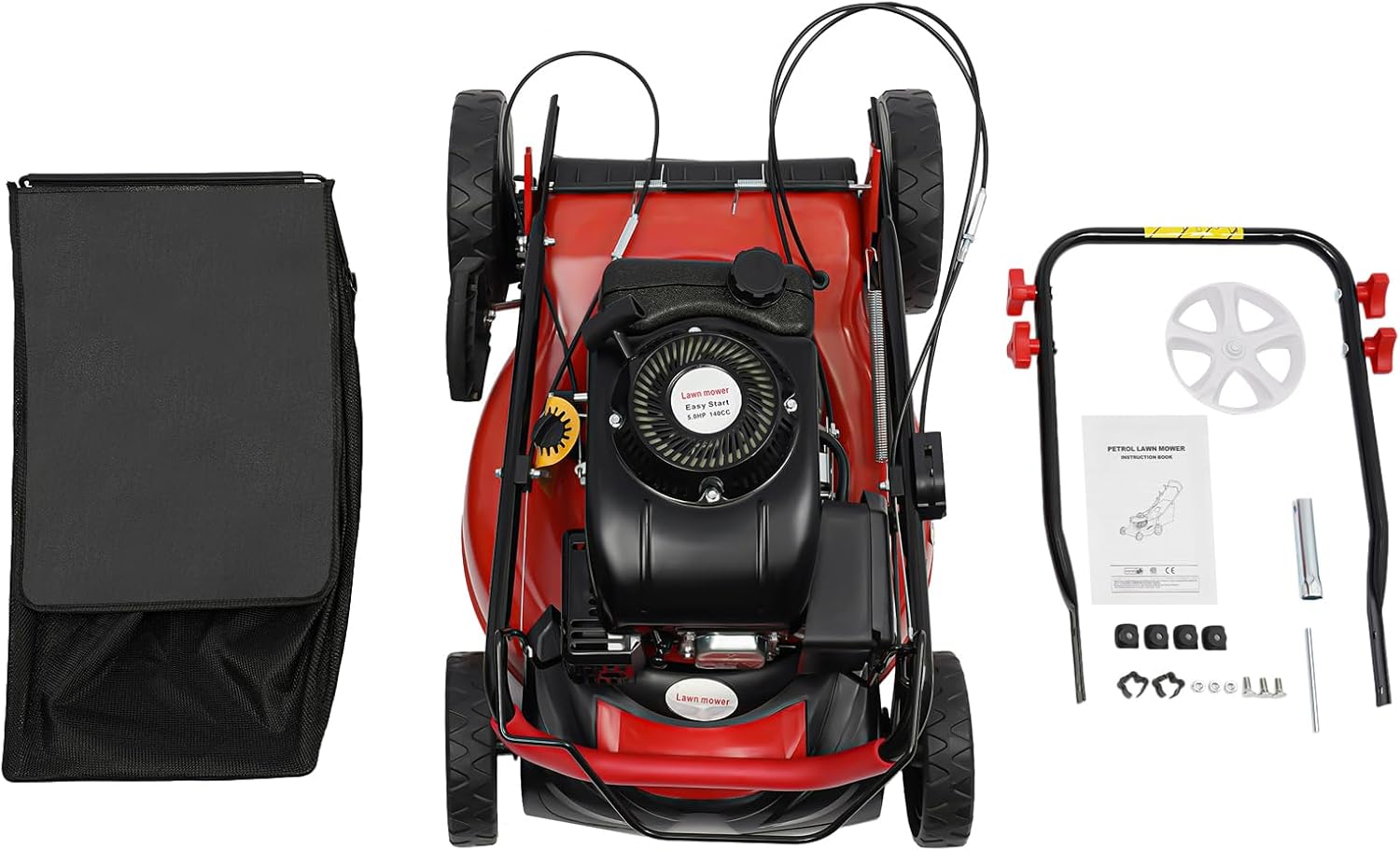 Lawn Mower Gas Lawn Mower Self Propelled 20-inch & 140cc 4-Stroke Engine Self-Propelled Gas Powered Lawn Mower w/Bagger Gas Mower, 8 Adjustable Heights for Small to Medium Sized Yards