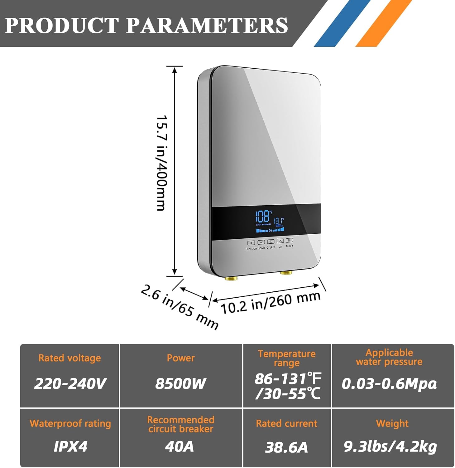 Tankless Water Heater Electric,8.5KW 240V Point of Use On Demand Hot Water Heater,Instant Hot Water Heater Under Sink with Digital Display,Wall Mounting Fitting Electric Water Heater