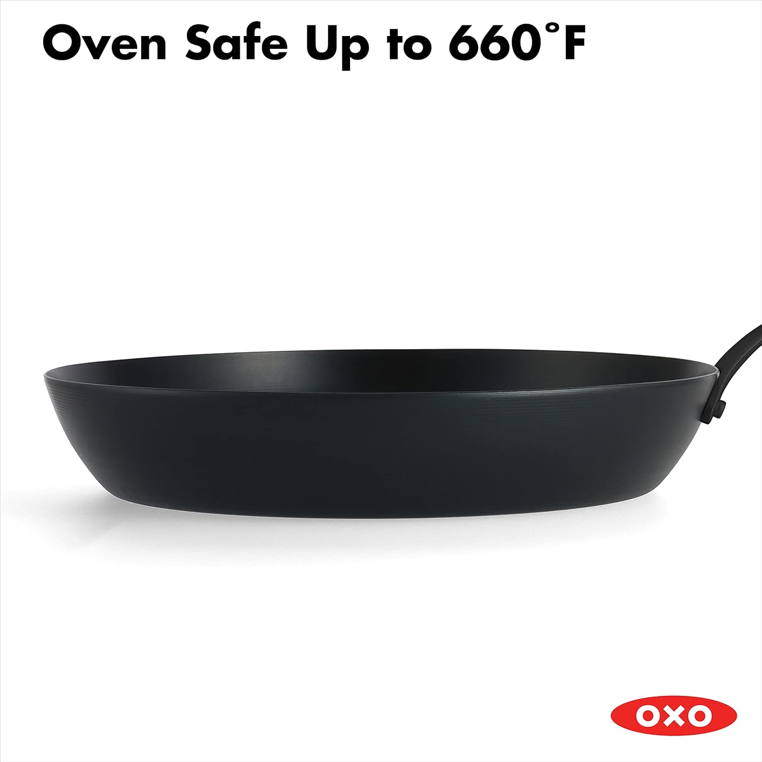 OXO Obsidian Pre-Seasoned Carbon Steel Induction Safe 12 Outdoor Frying Pan/Skillet with Silicone Sleeve, Black