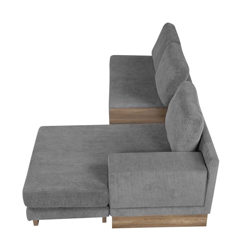 114" L-Shaped Sofa Sectional Sofa with Two USB Ports and Two Power Socket, Modern Couch Set with a Storage Drawer and a Reversible Chaise Lounge for Living Room (Grey)