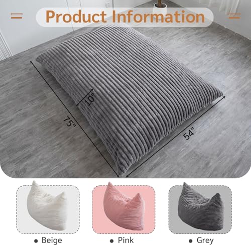 BYBYME 3 in 1 Bean Bag Chairs, Bean Bag Bed for Adults High-Density Foam Filling, Convertible Sofa Bed Faux Fur, Giant Bean Bag Chairs for Adults
