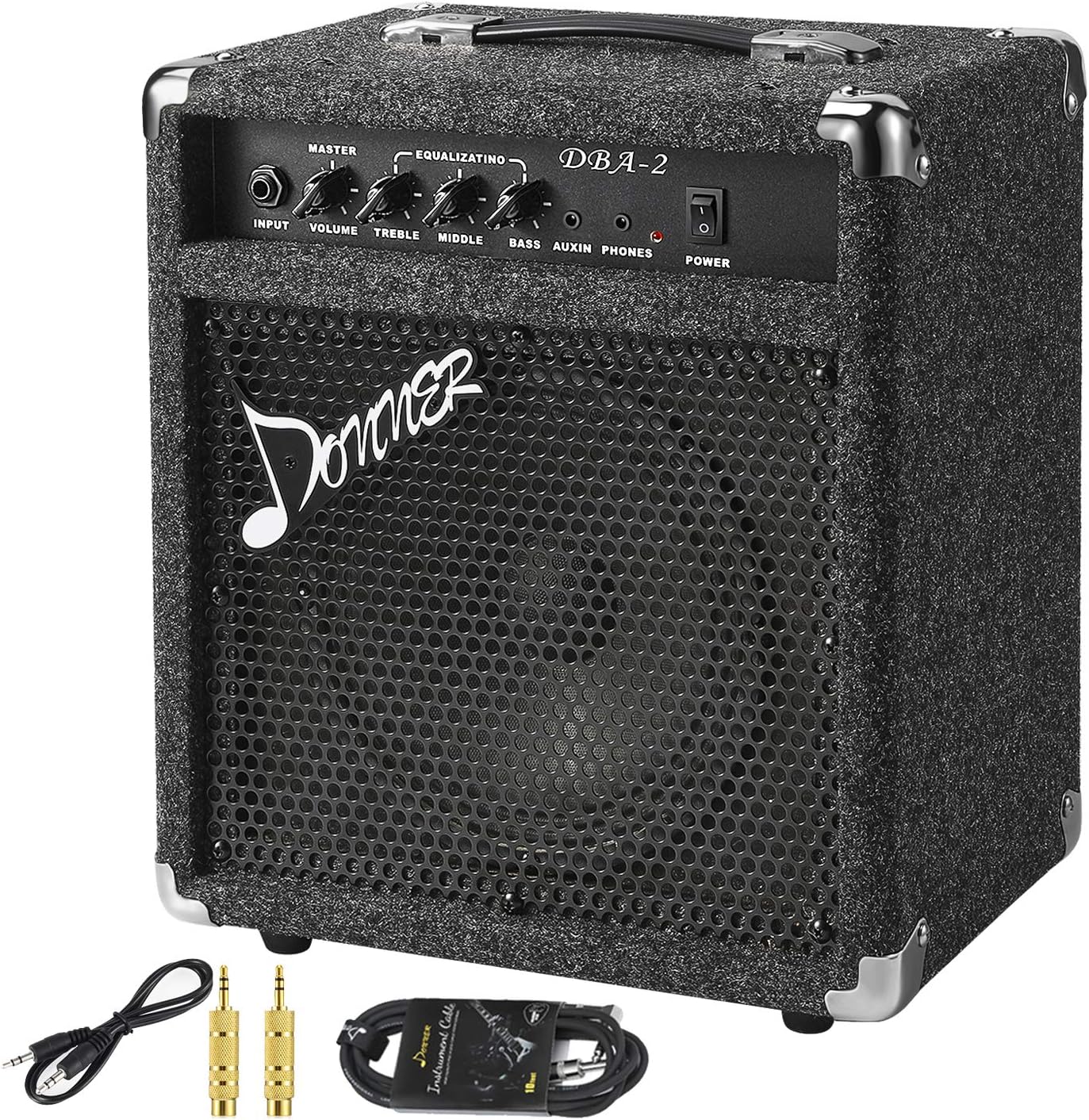 Donner Bass Amp 15W Bass Guitar Amplifier DBA-1 Electric Practice Bass Combo AMP with Cable