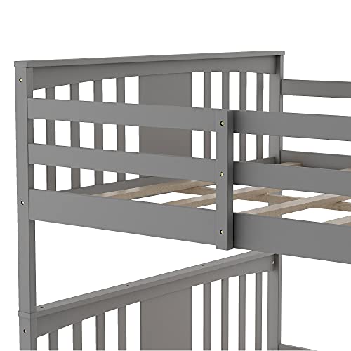 Harper & Bright Designs Twin Over Twin Low Bunk Bed with Headboard and Footboard, Wooden Bunk Bed with Ladder, for Toddlers Kids Boys Girls - White