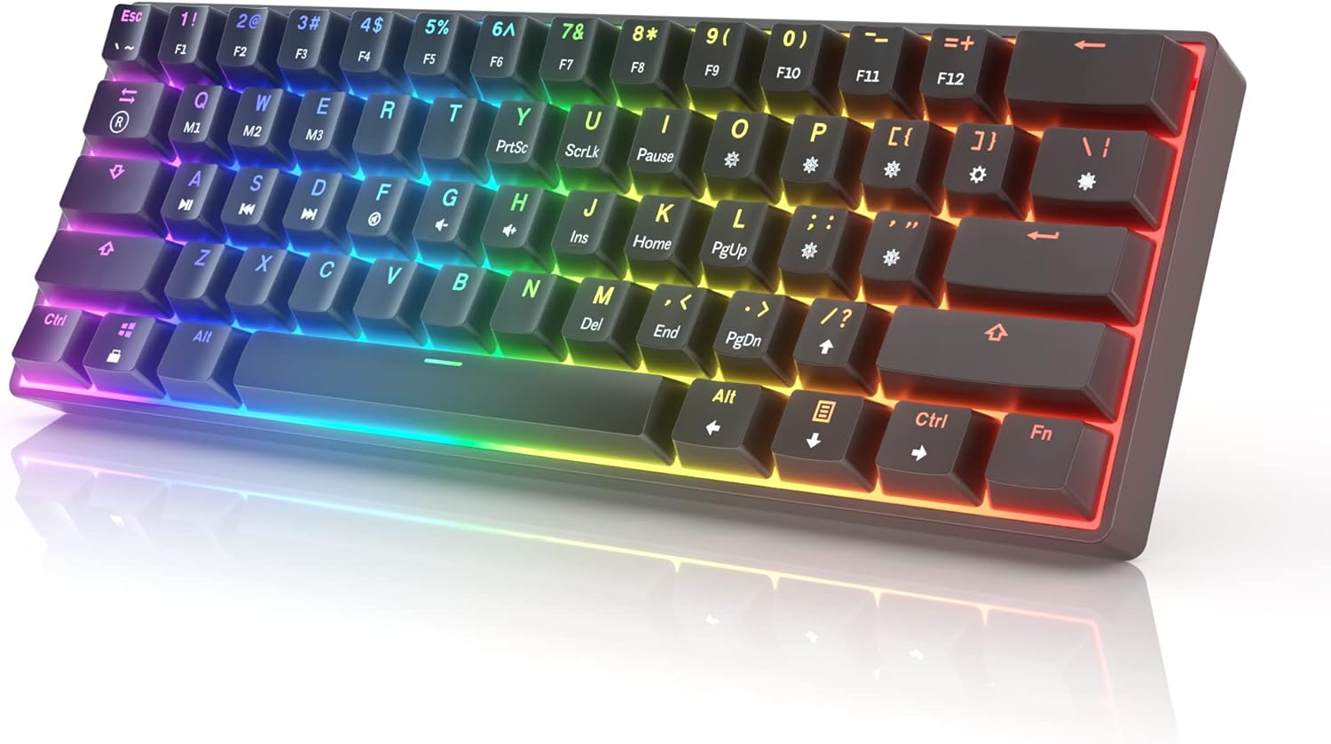 HK GAMING GK61 Mechanical Gaming Keyboard 60 Percent | 61 RGB Rainbow LED Backlit Programmable Keys | USB Wired | for Mac and Windows PC | Hotswap Gateron Optical Brown Switches | Blue