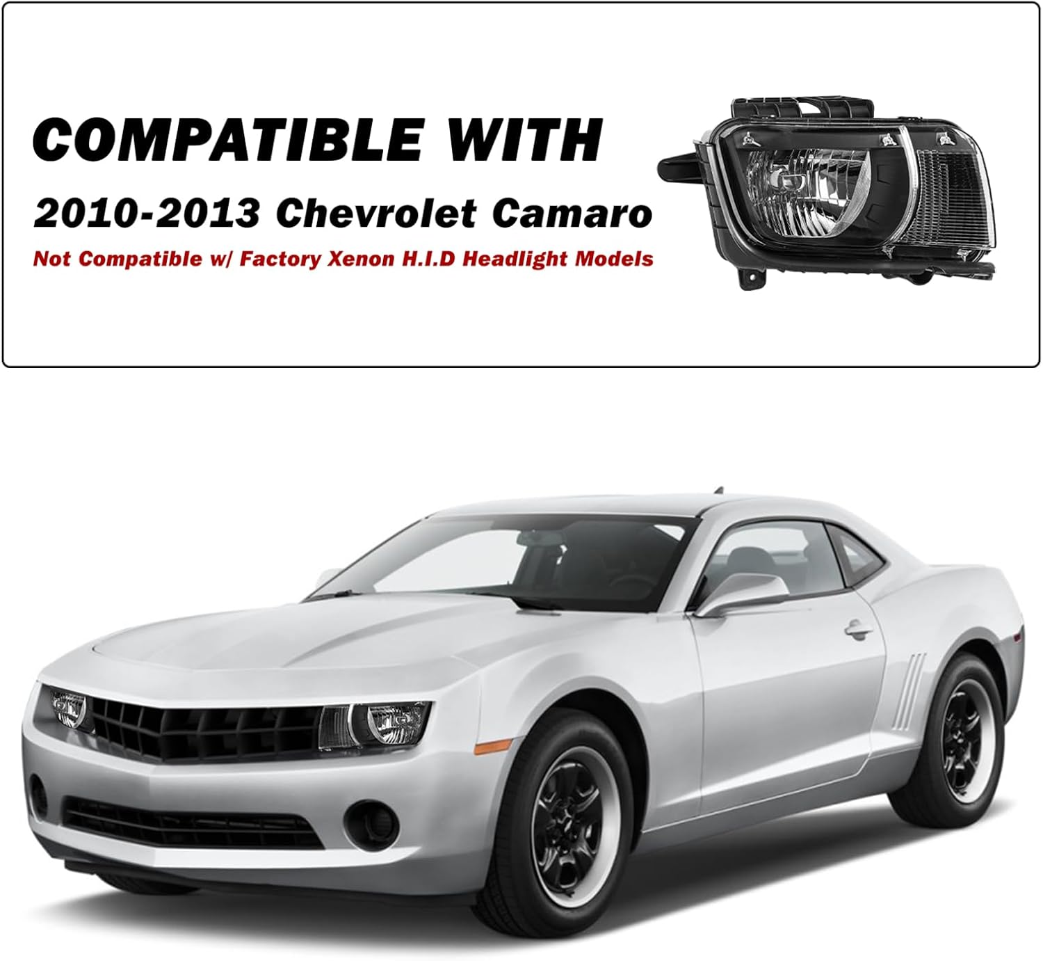 Headlight Assembly Fit for 2010 2011 2012 2013 Chevy Camaro OE Style Factory Halogen Front Headlamp Replacement LH+RH Black Housing Bulbs Included