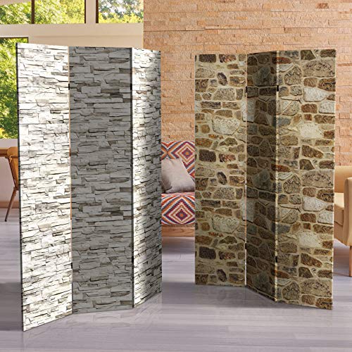 Red Lantern 6 ft. Tall Double Sided Black & White Brick Canvas Room Divider 3 Panel Freestanding Folding Privacy Screen, Partition, and Separator for Modern and Contemporary Bedroom, Home Office