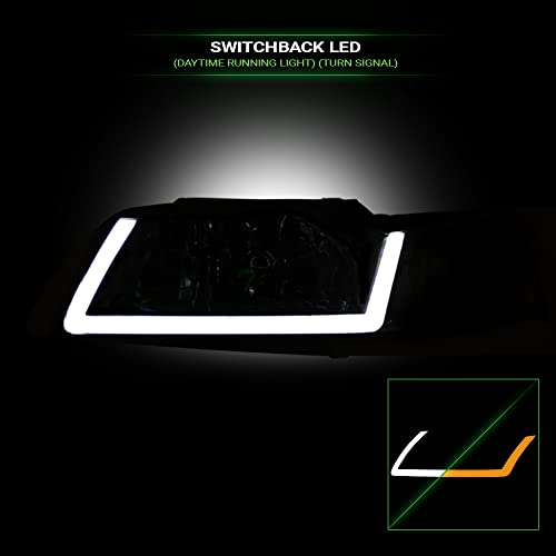 7422440591543 Compatible With 1999-2004 Ford Mustang Switchback Sequential LED Strip Bar Chrome Housing Headlights With Amber Reflector
