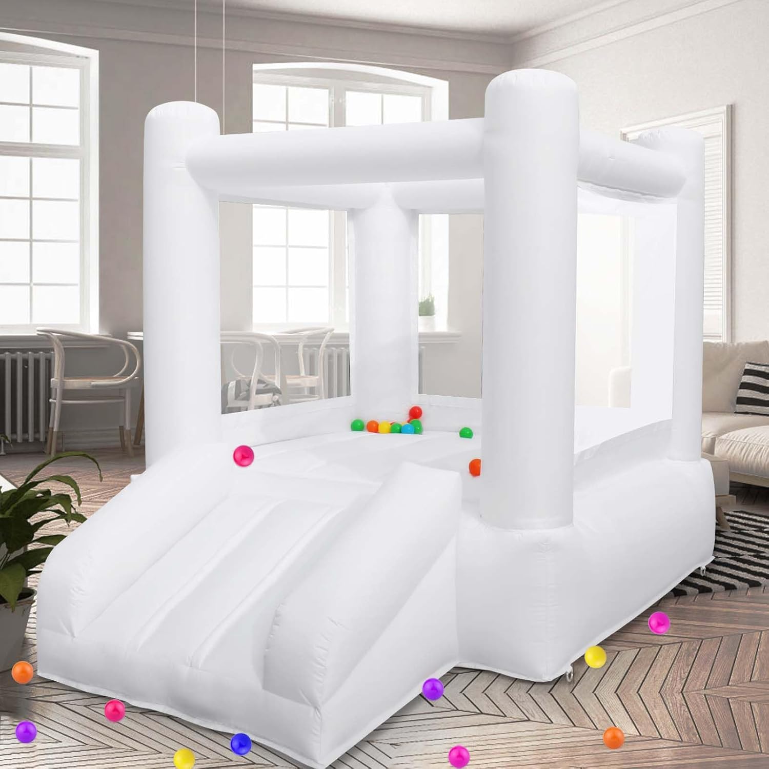 Small White Bounce House with Slide, Mini Indoor Bounce House Castle for Kids Aged 2-6, Outdoor Inflatable Jump House with UL Blower for Family Backyard Toddler Birthday Party