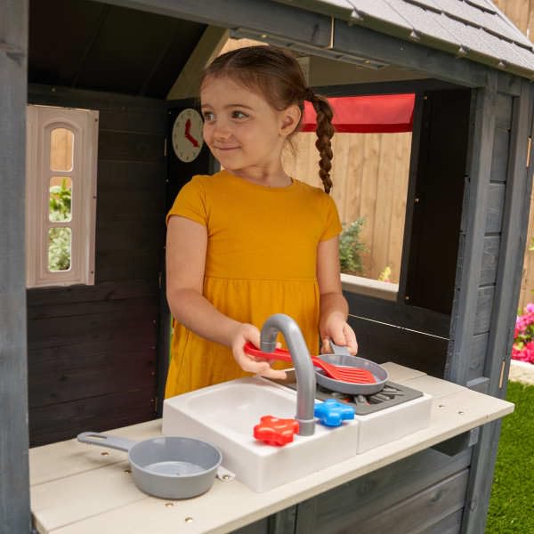 KidKraft Riverscape Wooden Playhouse with Working Doorbell, Fence, Kitchen and Pet Door