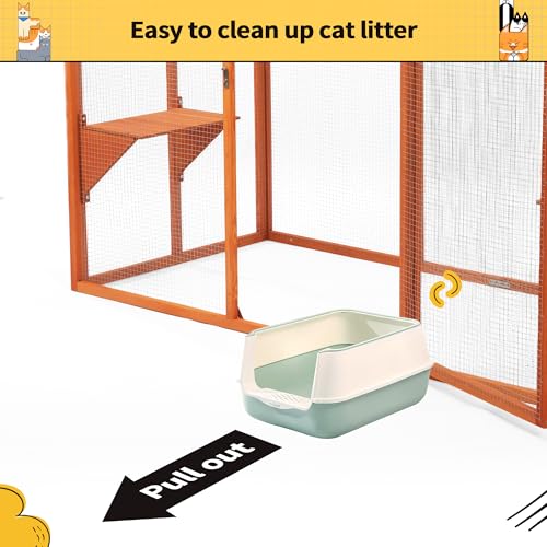 Catio Outdoor Cat Enclosure,71" L Outside Cat House Weatherproof, Wooden Large Catios for Cats Patio, Cat Houses with 3 Platforms,Grey