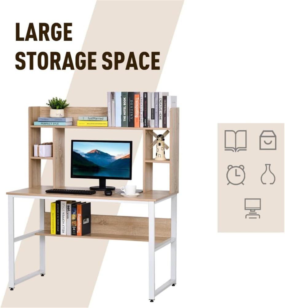 Computer Desk with Hutch, Home Office Desk with Bookshelf, Writing Study Desk, Modern Computer Workstation PC Laptop Desk 47.25" L x 23.5" W x 55" H Office Desk, Home Office Desk with Storage Shelves