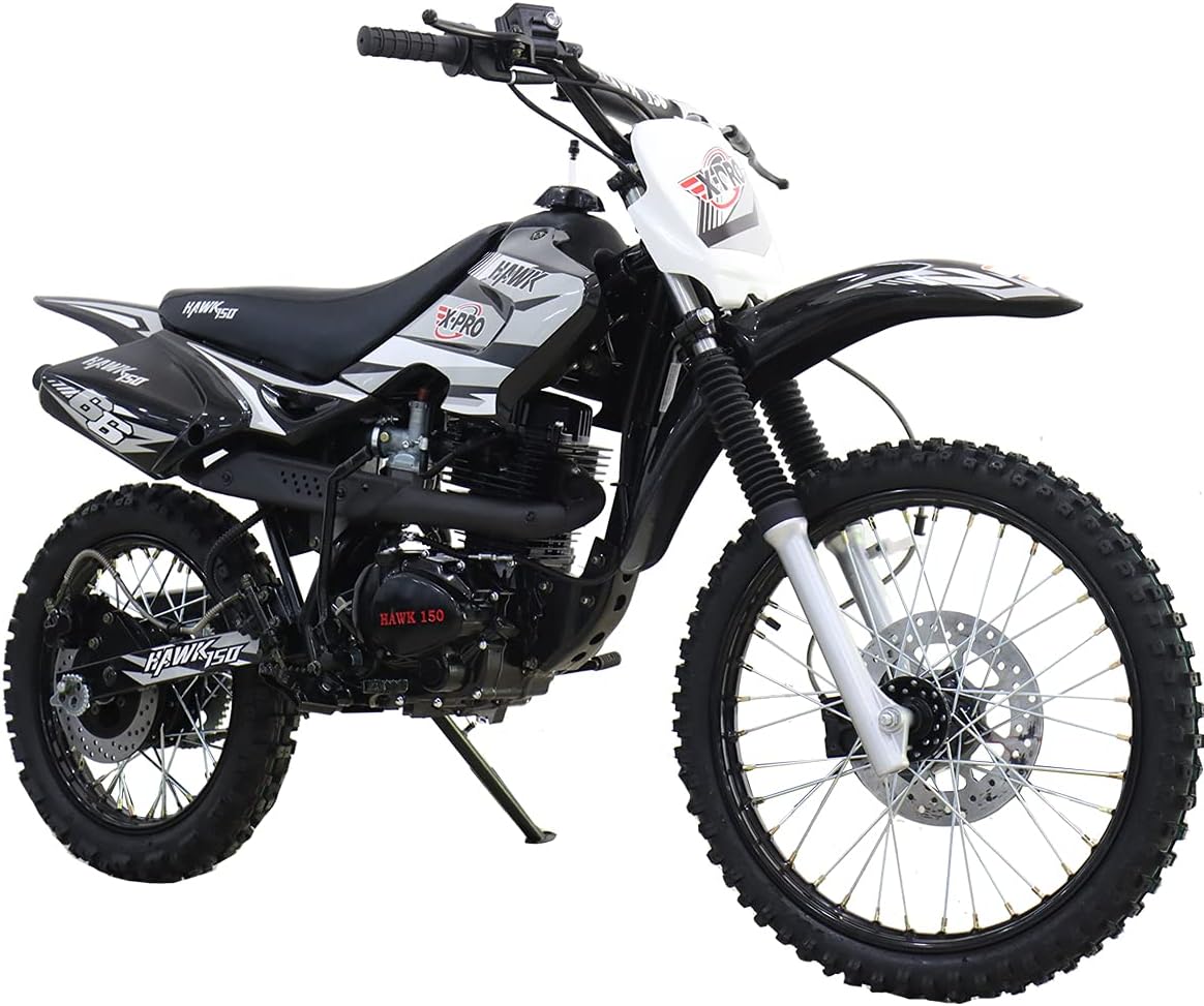 X-PRO Hawk 150cc Youth Dirt Bike Pit Bike Adults Dirt Pit Bike,Big 19"/16" Wheels! (Black, Assembled and Tested)