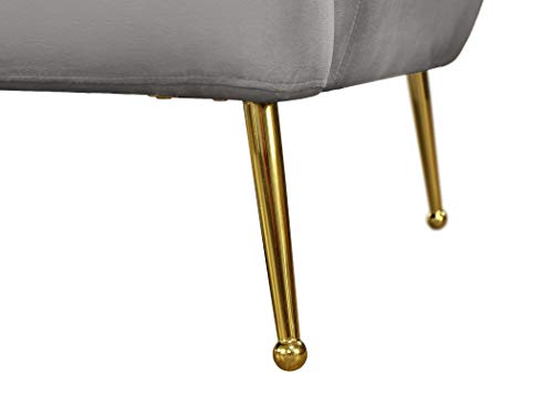 Meridian Furniture Tori Collection Modern | Contemporary Velvet Upholstered Sofa with Deep Channel Tufting and Ball Designed Custom Gold Legs, 84.50" W x 31.5" D x 29.75" H, Grey