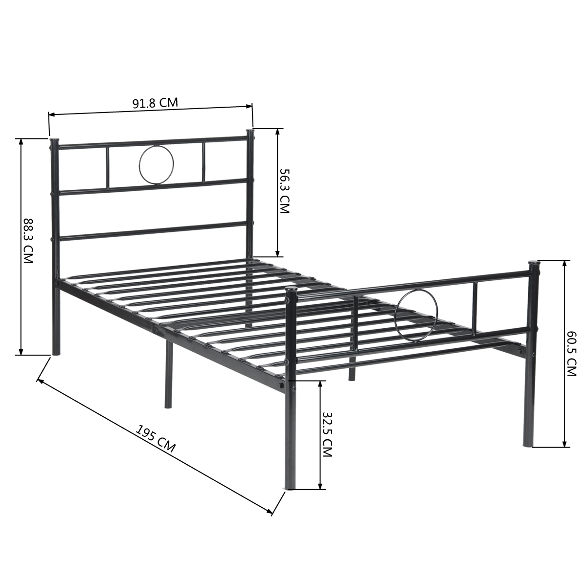 Teledu Metal Single Bed/Metal Platform Bed Frame/Foundation (Black)