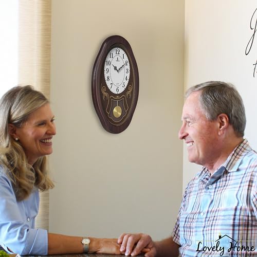 Pendulum Wall Clock Battery Operated - Hanging Grandfather Wall Clock with Pendulum - Quiet Wood Pendulum Clock - Wooden Wall Clock for Living Room Decor, Office & Home Décor Gift 27x11.5