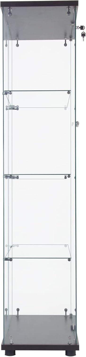 Lighted Two Door Glass Cabinet Glass Display Cabinet with 4 Shelves, Black