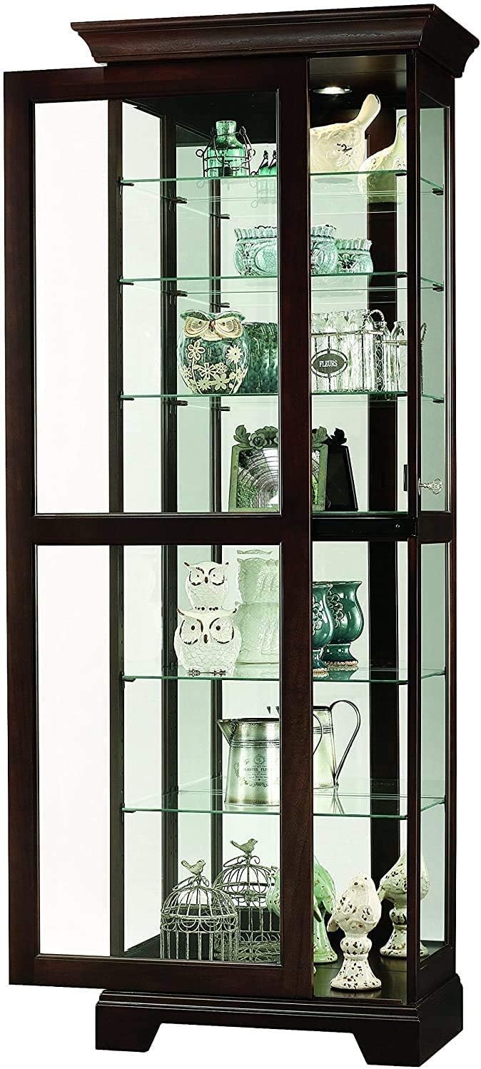 Howard Miller Martindale II Curio Cabinet 680-577 – Espresso Finish Home Decor, Six Shelves, Seven Level Display Case, Locking Slide Door, Halogen Light Switch