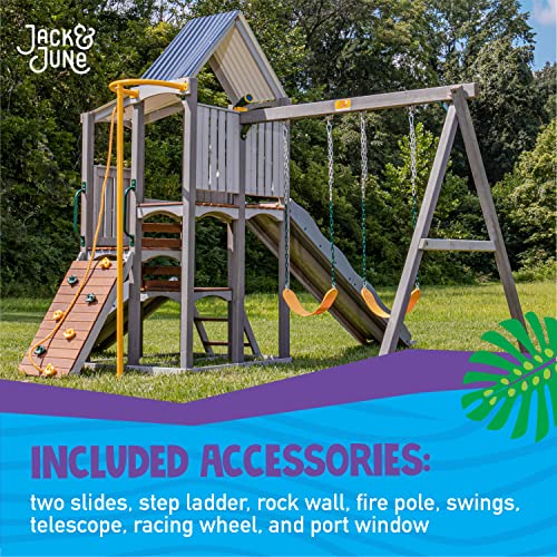 Jack & June Haven Cedar Playset with Swings, Slides, and Accessories