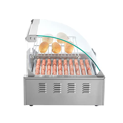 VEVOR Hot Dog Roller,5 Rollers 12 Hot Dog Capacity, 750W Stainless Steel Cook Warmer Machine with Dual Temp Control, LED Light and Detachable Drip Tray, Sausage Grill Cooker for Kitchen Restaurant