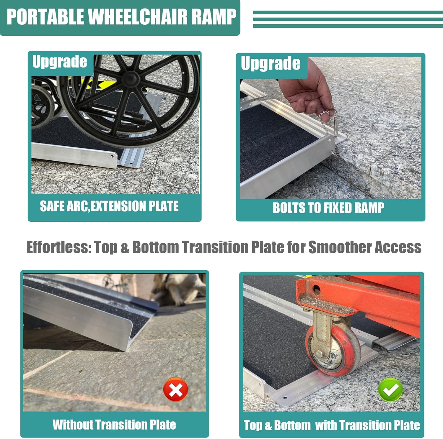 Non-Skid Aluminum Portable Folding Wheelchair Ramp, Threshold Ramp with a Slip-Resistant Surface, Handicap Ramp for Home, Steps, Stairs, Doorways (Portable,8 Foot)
