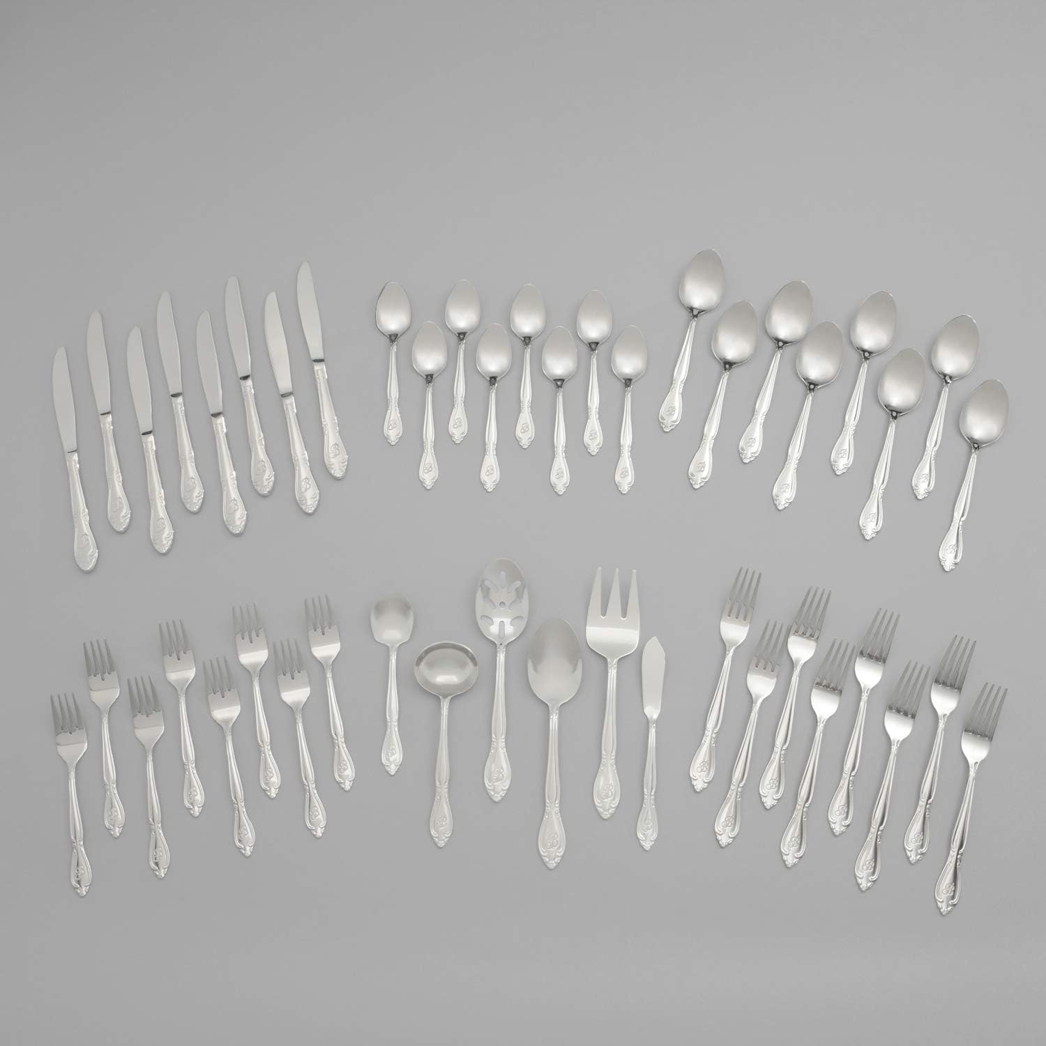 Rose 46 Piece Flatware Set, Letter C, No Size, Silver
