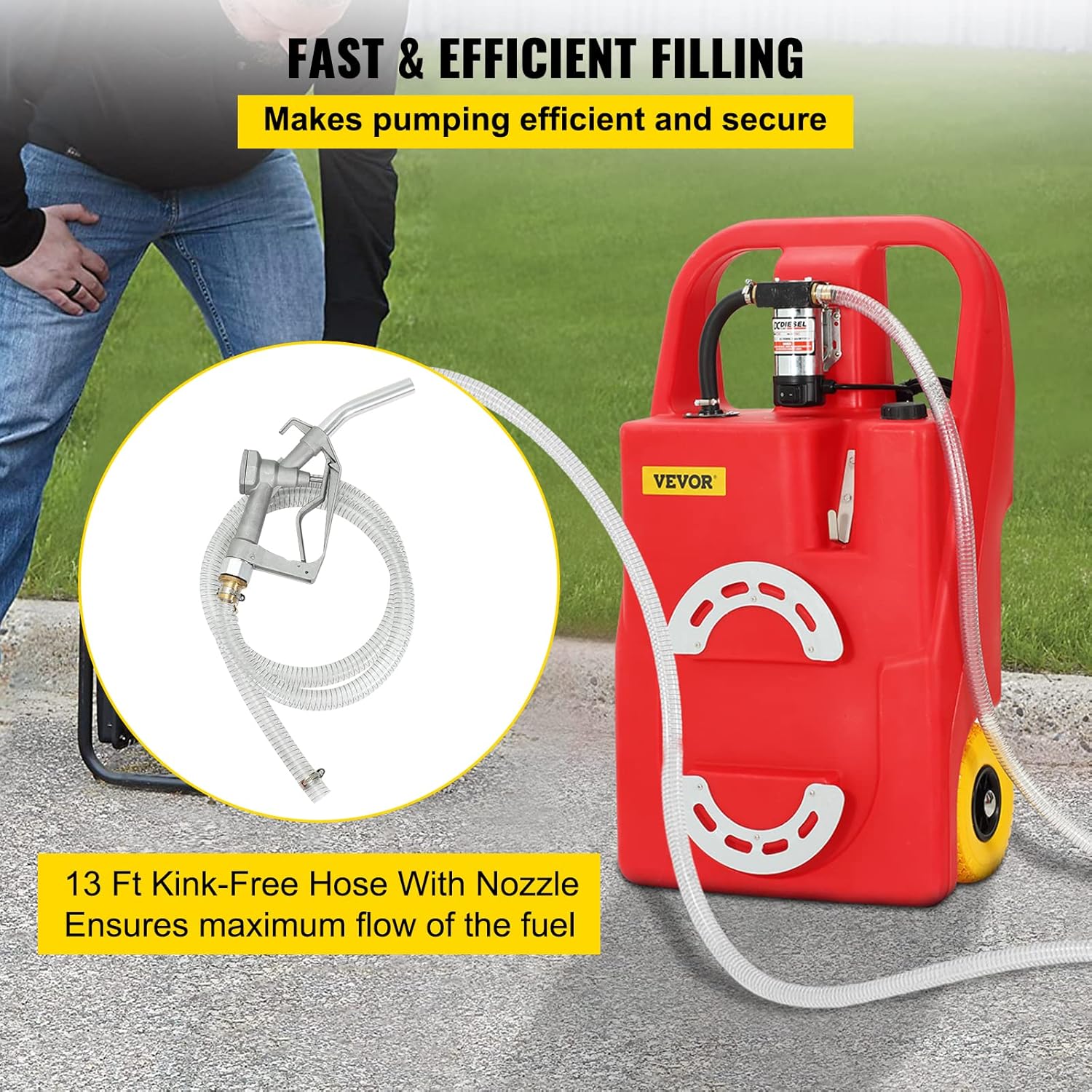 VEVOR Fuel Caddy, 32 Gallon, Portable Fuel Storage Tank On-Wheels, with 12V DC 140 W Transfer Pump (for Diesel Only), Diesel Fuel Container with 13 Ft Hose, Flow Rate 40L/min, for Trucks, Boats