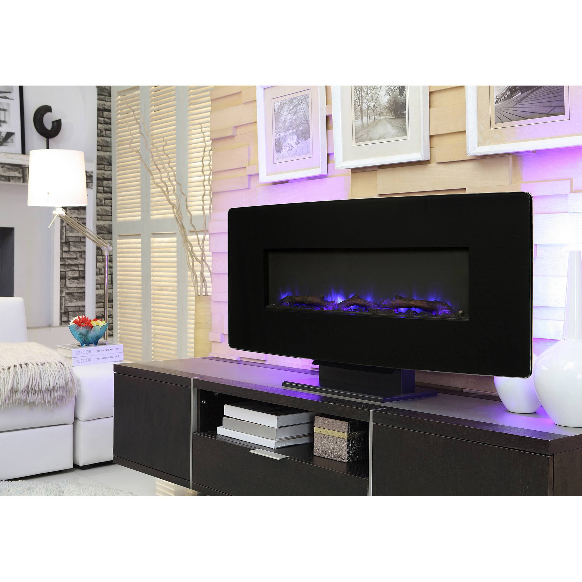 Muskoka 36 in. Curved Front Wall Mount Fireplace, Black Glass