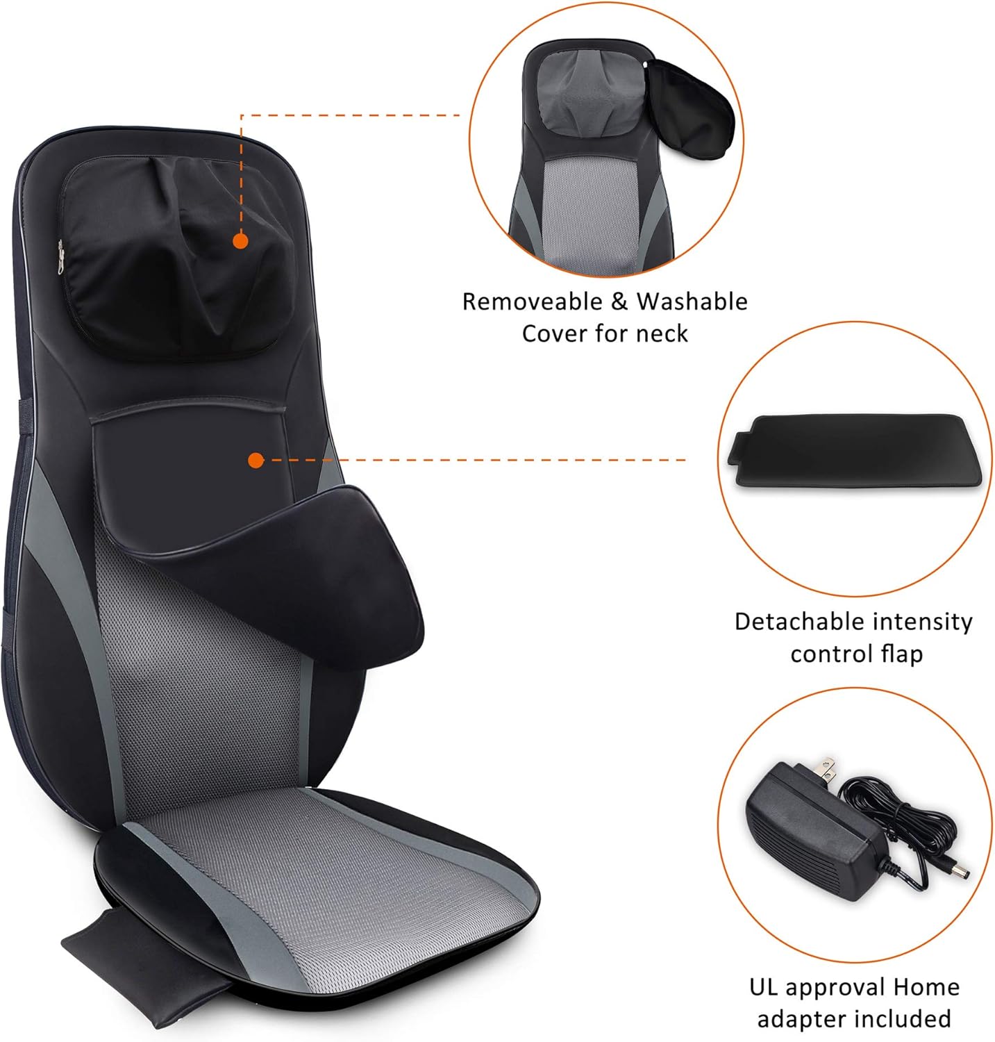 SNAILAX Shiatsu Back Massager with Heat -Deep Kneading Massage Chair Pad with Adjustable Intensity, Shiatsu Chair Massager to Relax Full Body Muscle