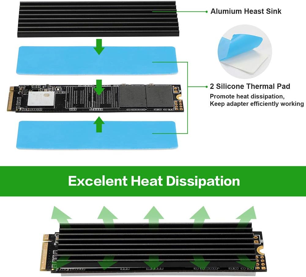 NVME PCIe x16 Adapter Card - BEYIMEI NVMe Adapter M.2 PCIe SSD to PCI-e x4/x8/x16 Converter Card with Heat Sink for M.2 (M Key) NVMe SSD 2230/2242/2260/2280 [Upgraded]