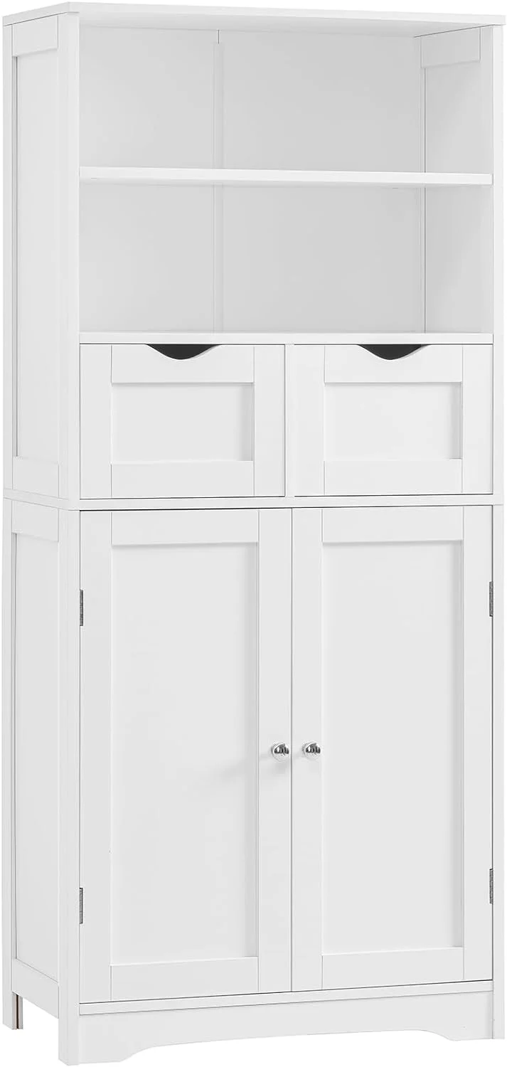YINCHEN Tall Bathroom Cabinet, Storage Cabinet with 2 Drawers & Adjustable Shelves, Bathroom Floor Cabinet for Living Room, Bedroom, Entryway, White