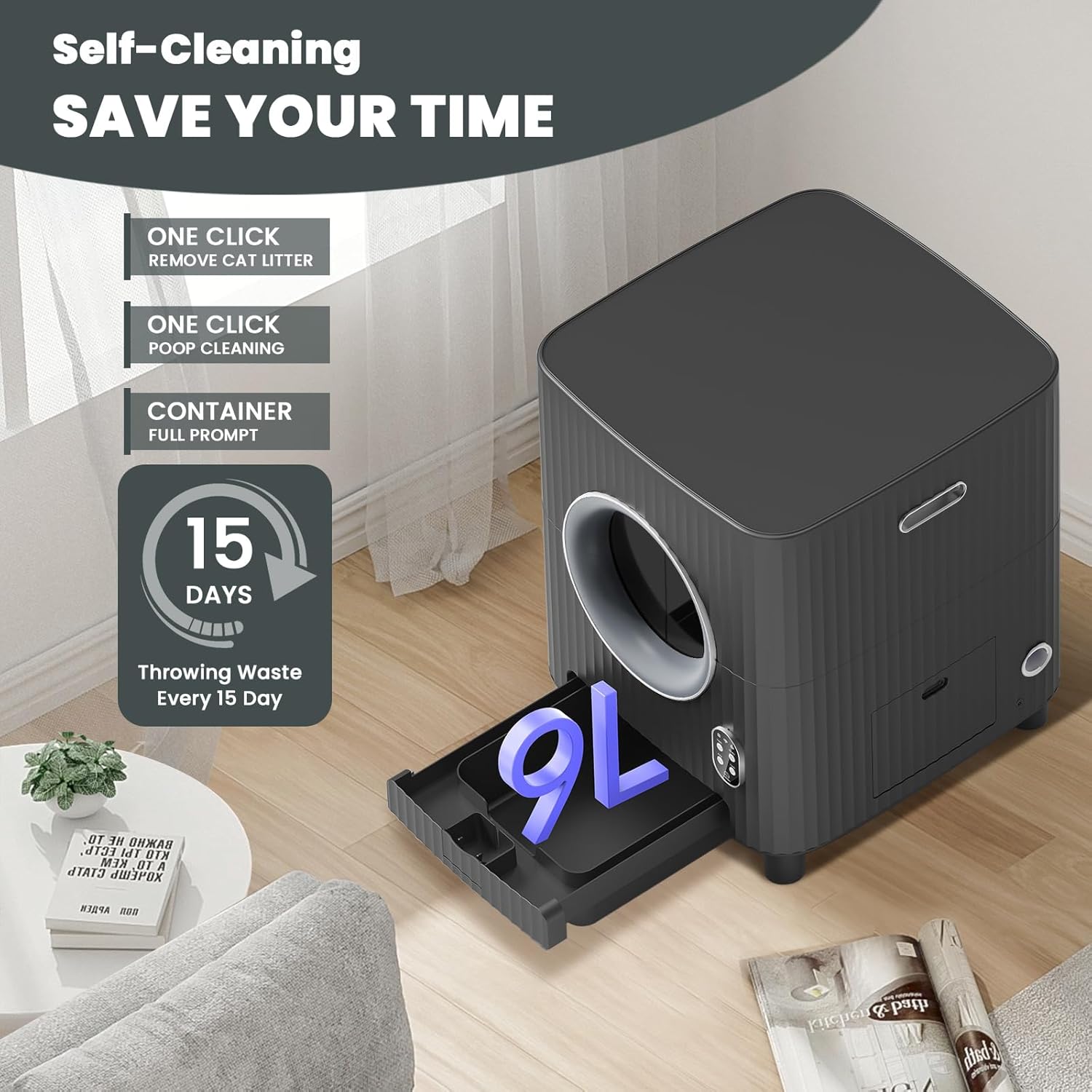 [Upgraded] Charmkit Self Cleaning Cat Litter Box,Automatic Door for Cat Litter Box,Large Capacity Automatic Cat Litter Box with APP Control, Video Monitor/Anti-Pinch/Odor-Removal/5G/2.4G(Black)