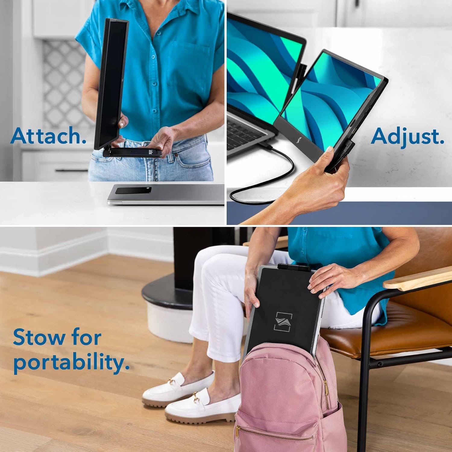 SideTrak Swivel 14" Attachable Portable Monitor Extender, FHD TFT Laptop Dual Screen with Kickstand + Unique Swivel Hinge, Compatible with Mac, PC, Chrome, Powered by USB or Mini HDMI Port
