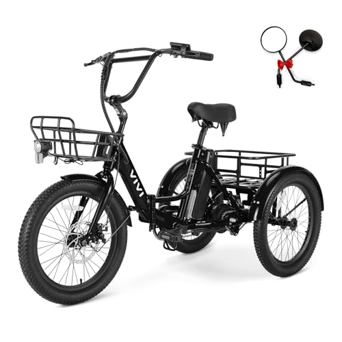 Vivi T01 20" x2.6 Fat Tire Electric Tricycle for Adults, 750W Peak 20'' Folding 3 Wheels Electric Bike, 95% Pre-Assembled, Speed Differential, 15.5MPH Eletric Trike with Bracket