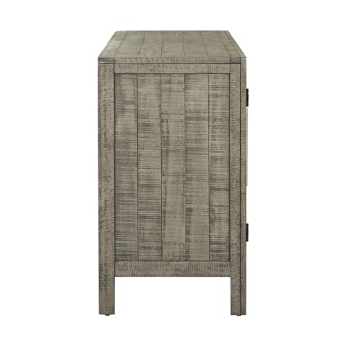 60" Storage Sideboard Cabinet with Metal Handles and 3 Doors, Wood Storage Cabinet with Adjustable Shelves and Decorative Stripe, Sideboard for Living Room, Study, Entrance (Gray-01)