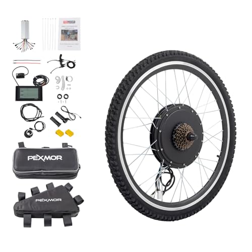 PEXMOR Electric Bike Conversion Kit, 48V 1000W /1500W 26" Front/Rear Wheel E-Bike Hub Motor Kit, Upgrade 3 Mode Controller w/PAS/LCD Display/Twist Throttle Ebike Bicycle Wheel Kit
