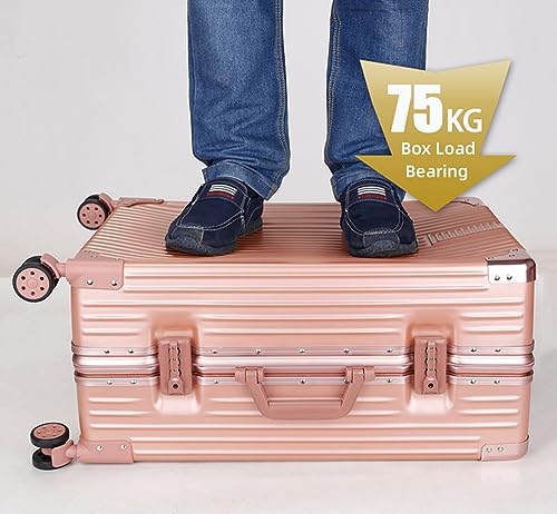 Aluminum Frame Hardside Luggage with Spinner Wheels and TSA Lock, 8 Spinner Wheels Luggage Lightweight Carry On Suitcase, Rolling Luggage Carry on for Travel/business (26 inch, Rose Gold+White)