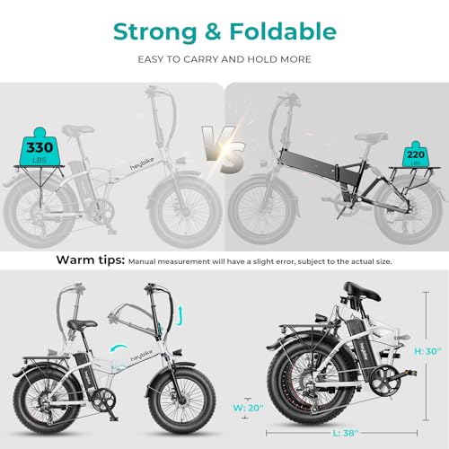 Heybike 20" Electric Bike for Adults with 1000W Peak Motor, 624WH Removable Battery Ebike up to 23MPH and 65Miles, MarsSE Folding Fat Tire Bike with 7-Speed and Front Suspension