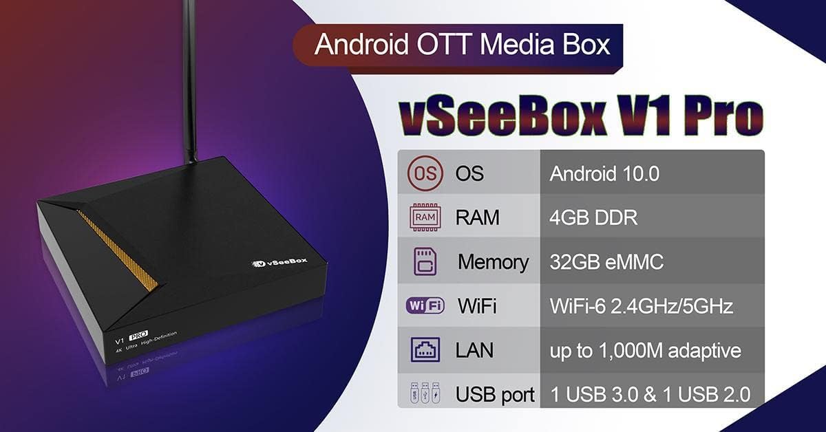 vSeeBox V1 Pro with Backlit Mini Keyboard / 8K HDMI Cable (4GB RAM + 32GB ROM)