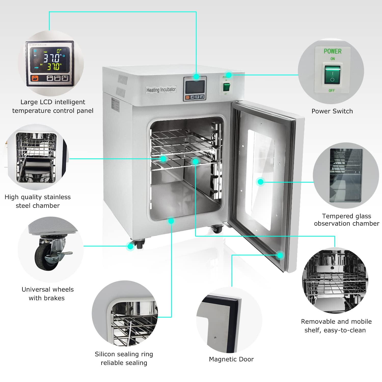 Lab Incubator 18L for Bacterial Culture Seed Germination Medical Science,Reptile Incubator RT-66℃ Digital Incubator PID Temperature Control Incubator,Reptile Egg Incubator