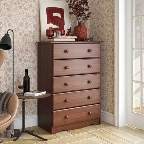 Palace Imports 100% Solid Wood 5-Drawer Chest with Metal or Wooden Knobs Honey Pine Stained Light Wood