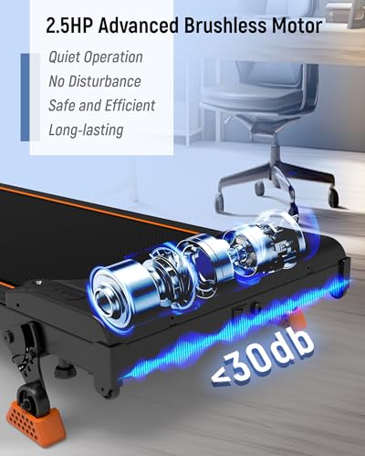 Walking Pad Under Desk Treadmill, 2.5HP Quiet Brushless Small Treadmill for Home and Office, Compact Portable Walking pad with Remote & App Control for Walking and Jogging