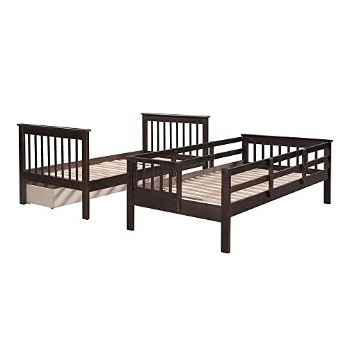 Harper & Bright Designs Twin Over Full Bunk Beds with Stairs and Storage Drawers Wood Bunk Bed Frame with Staircase for Kids Boys Girls Teens, White