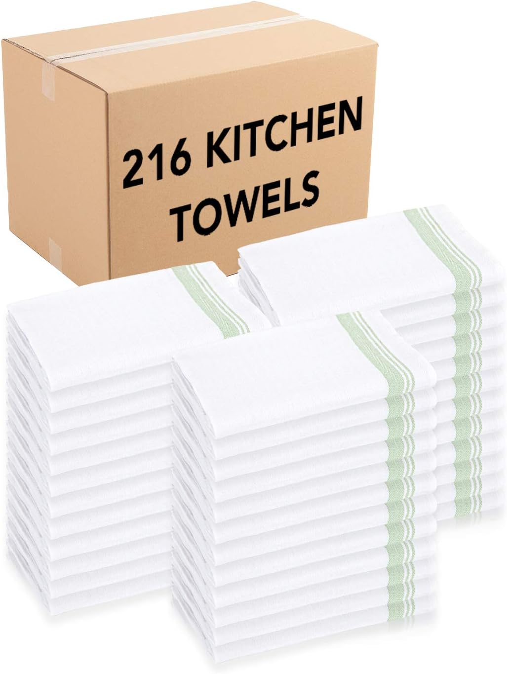 Arkwright Herringbone Kitchen Towels (Oversized 20x28, 216 Bulk Case Pack) - Perfect 100 Percent Cotton Dish Towel, Tea Towel (Blue Stripes)
